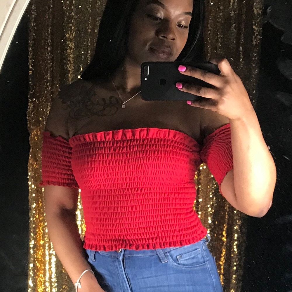 Red off the shoulder Crop top